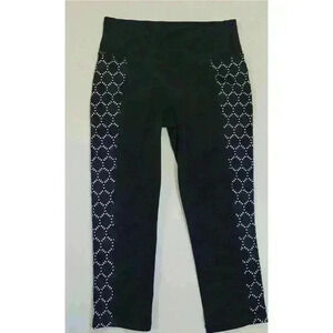Women's Athleta Crop Capri Leggings Black w/ White Laser Cut Detail Size-Medium